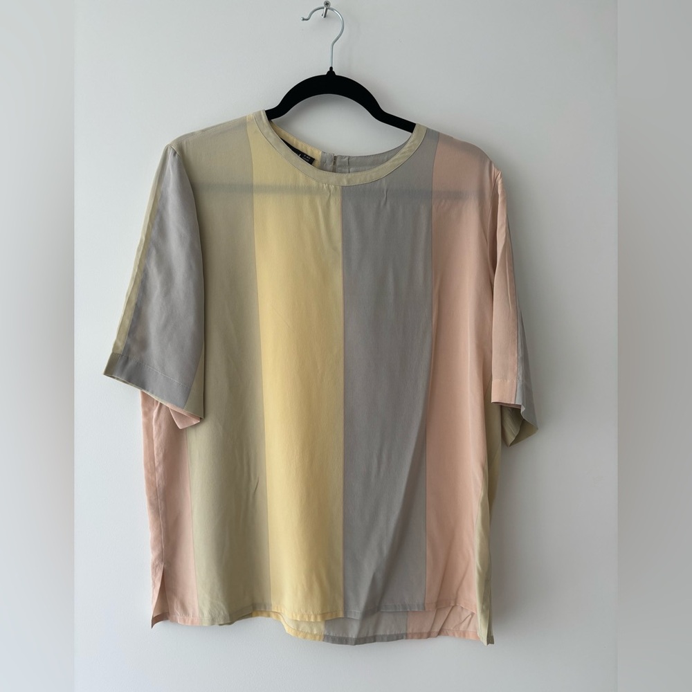Vintage Pastel Color Block Printed Silk Tee